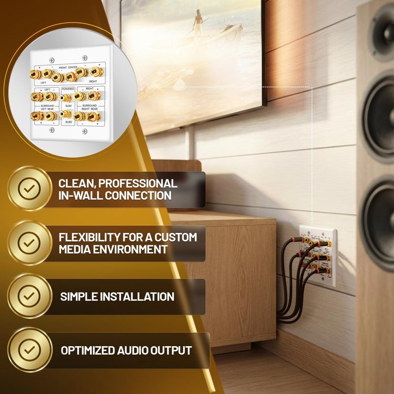 TNP Products TNP 7.2 Surround Sound Subwoofer and Speaker Wall Plate - AV Home Theater Media HDMI Banana Plug RCA Wall Speaker Connection Audio Plate - Image 4